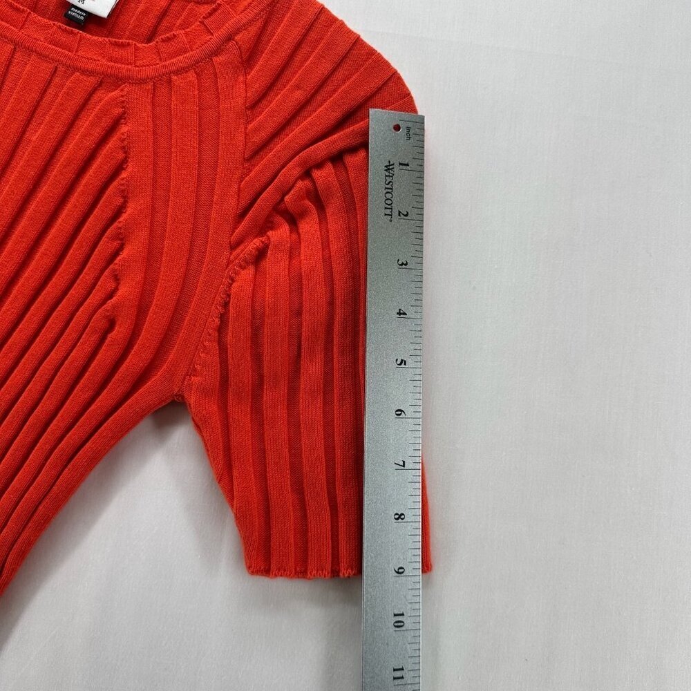Cabi Sweater Womens M Ribbed Round Neck Short Sleeve Pullover Cotton Blend Red - Picture 10 of 11